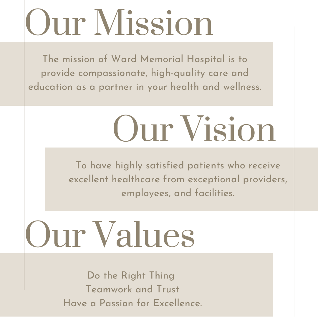 Ad that says Our mission, our vision, and Our Values